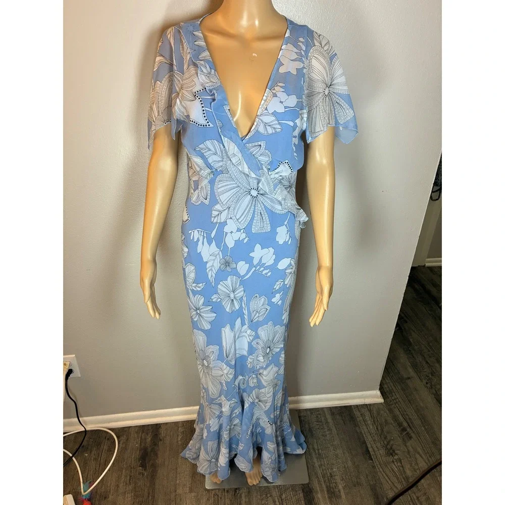 Free People Moonlight Maxi Dress Blissful Blue Floral Size 8 NWT